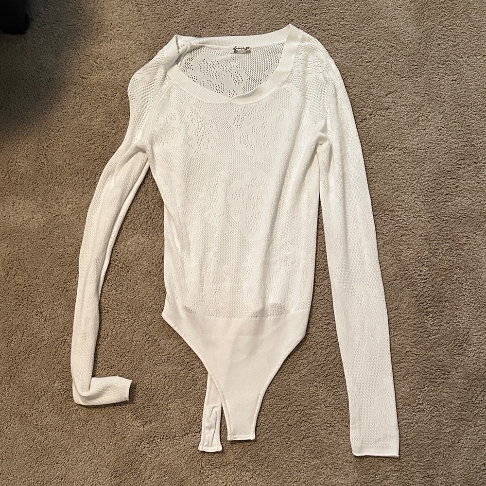 Free People White Long-Sleeve Knit Bodysuit